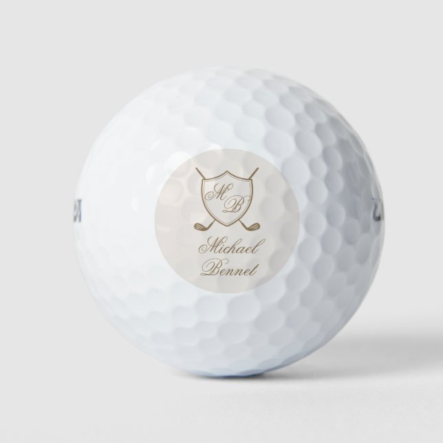 Elegant Classic Crest Monogram Golf Wedding Golf Balls (Front)