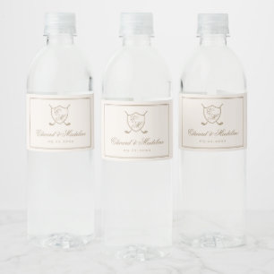 Elegant Classic Crest Monogram Golf Wedding Water Bottle Label