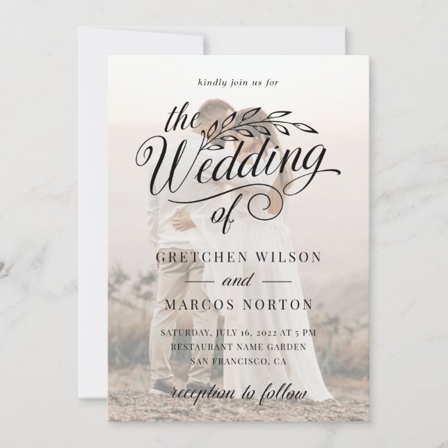 Elegant Classic Custom Photo Calligraphy Wedding Invitation (Front)