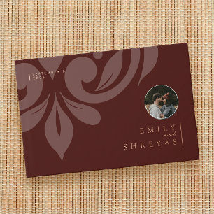 Elegant Classic Damask Gold Burgundy Photo Wedding Guest Book