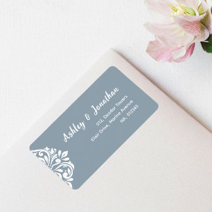 Elegant Classic Damask Vintage Script Cadet Grey Label