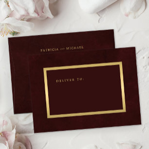 Elegant classic dark burgundy gold frame wedding envelope