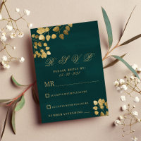 Elegant classic dark green gold eucalyptus RSVP 