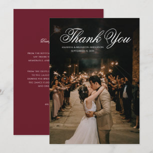 Elegant Classic Deep Burgundy & Photo Wedding Thank You Card