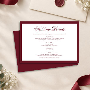 Elegant Classic Deep Burgundy Wedding Details Enclosure Card