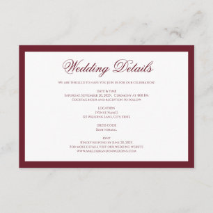 Elegant Classic Deep Burgundy Wedding Details Enclosure Card
