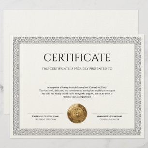 Elegant Classic Diploma Certificate gold foil seal Custom Letterhead