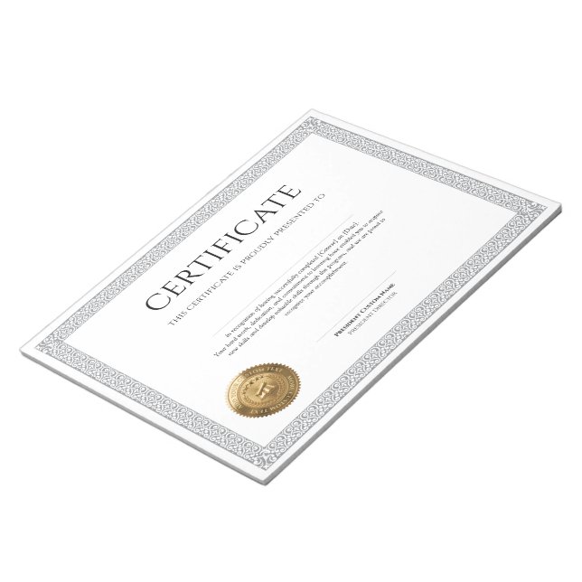 Elegant Classic Diploma Certificate gold foil seal Notepad (Angled)