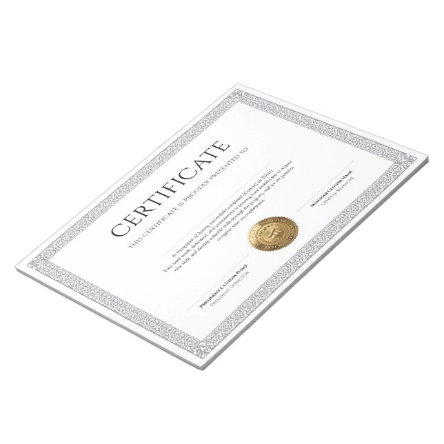 Elegant Classic Diploma Certificate gold foil seal Notepad (Angled)