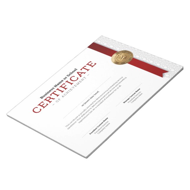Elegant Classic Diploma Certificate gold foil seal Notepad (Angled)