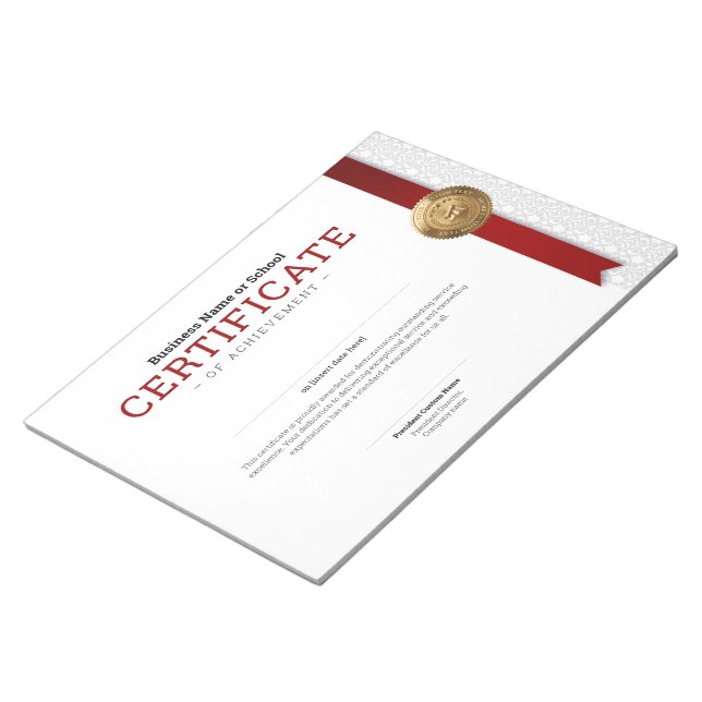 Elegant Classic Diploma Certificate gold foil seal Notepad (Angled)
