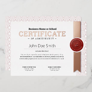 Elegant Classic Diploma Certificate gold rose foil