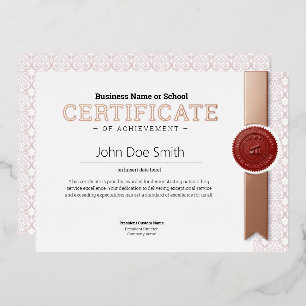 Elegant Classic Diploma Certificate gold rose foil