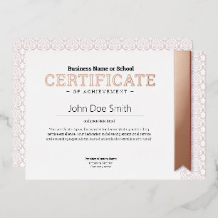 Elegant Classic Diploma Certificate gold rose foil