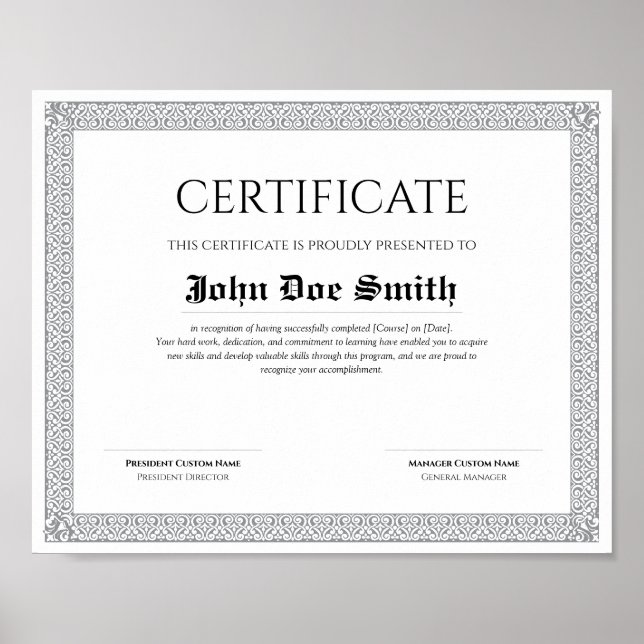 Elegant Classic Diploma Certificate Quality Poster (Front)