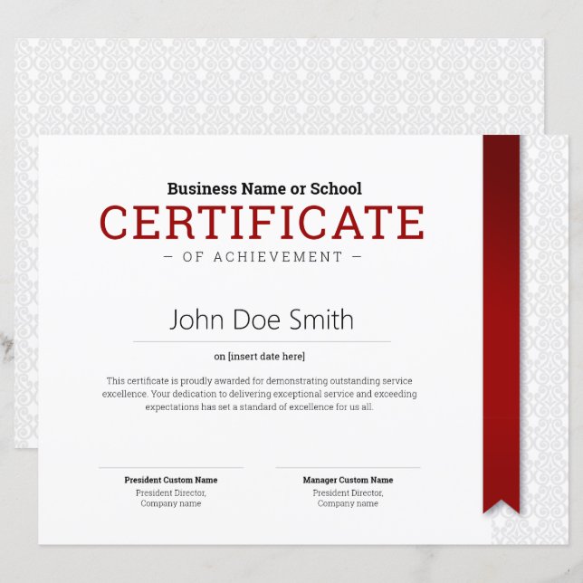 Elegant Classic Diploma Certificate red ribbon (Front/Back)