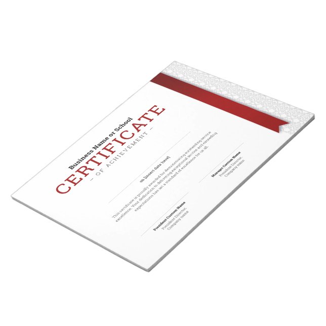 Elegant Classic Diploma Certificate red ribbon Notepad (Angled)