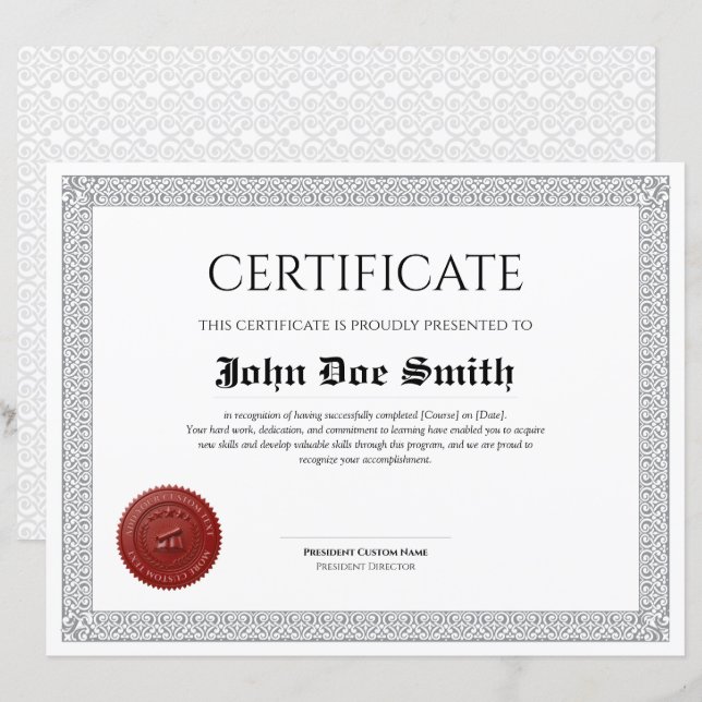 Elegant Classic Diploma Certificate red wax seal (Front/Back)