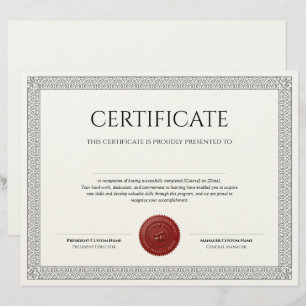 Elegant Classic Diploma Certificate red wax seal Custom Letterhead
