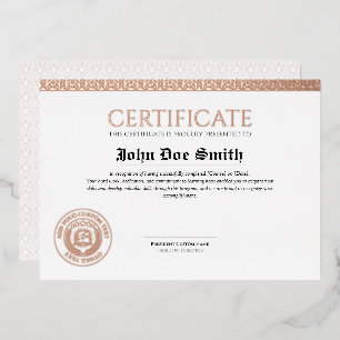 Elegant Classic Diploma Certificate rose gold seal