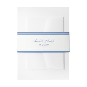 Elegant Classic Dusty Blue Border Frame Wedding Invitation Belly Band
