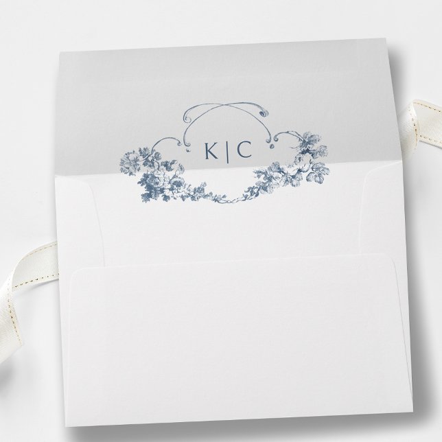 Elegant Classic Dusty Blue French Floral Crest Envelope (Creator Uploaded)