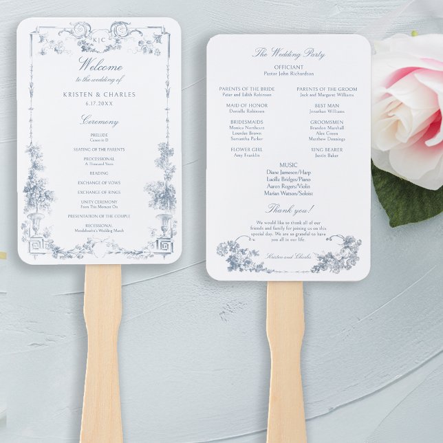 Elegant Classic Dusty Blue French Floral Hand Fan (Creator Uploaded)