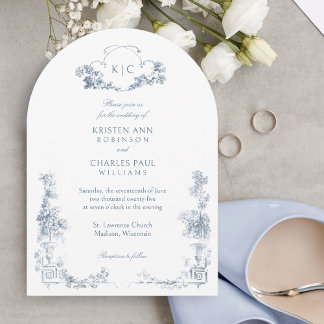 Elegant Classic Dusty Blue French Floral Invitation