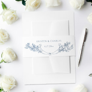 Elegant Classic Dusty Blue French Floral Invitation Belly Band