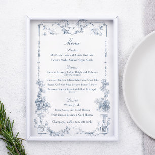 Elegant Classic Dusty Blue French Floral Menu