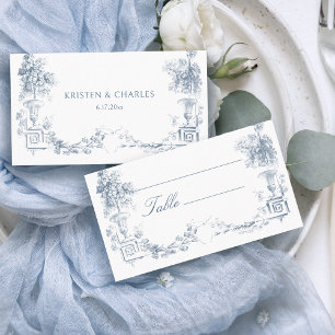 Elegant Classic Dusty Blue French Floral Place Card