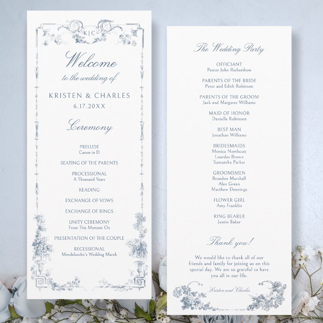 Elegant Classic Dusty Blue French Floral Programme (Creator Uploaded)