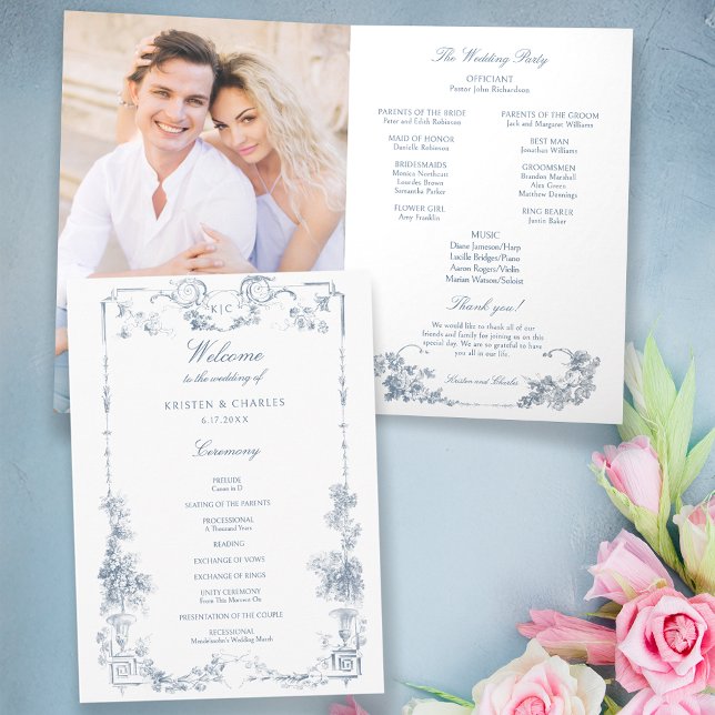 Elegant Classic Dusty Blue French Floral Programme (Creator Uploaded)