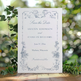 Elegant Classic Dusty Blue French Floral Save The Date