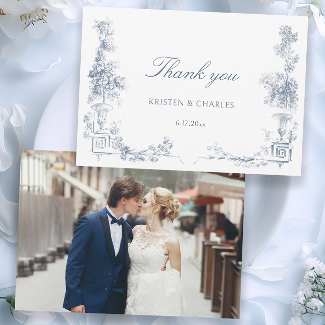 Elegant Classic Dusty Blue French Floral Thank You Card (Creator Uploaded)