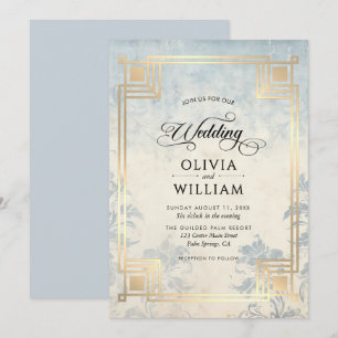 Elegant Classic Dusty Blue Wedding Invitation