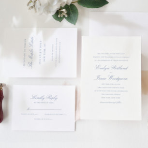 Elegant Classic Dusty Blue Wedding Invitation