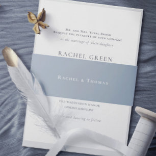 Elegant Classic Dusty Blue Wedding Invitation Belly Band