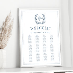 Elegant Classic Dusty Blue Wedding Seating Chart