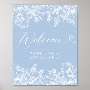 Elegant Classic Dusty Blue Wildflower Welcome Sign