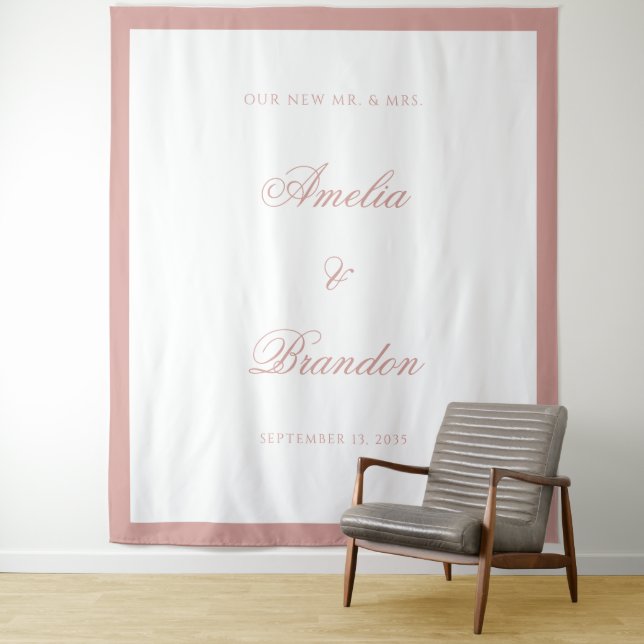 Elegant Classic Dusty Rose Border Wedding Backdrop Tapestry (In Situ)