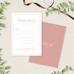 Elegant Classic Dusty Rose Monogram Script Wedding RSVP Card