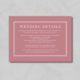 Elegant Classic Dusty Rose Wedding Details Enclosure Card