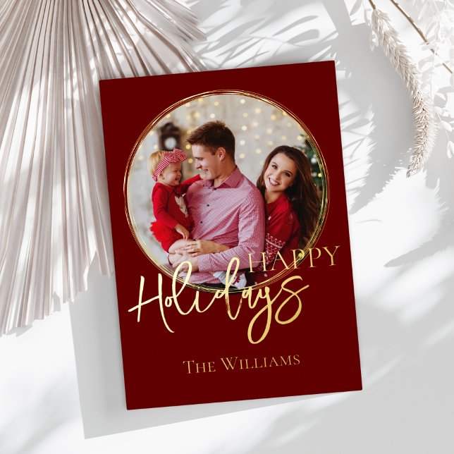 Elegant Classic Family Photo Holiday Red Card (Creator Uploaded)