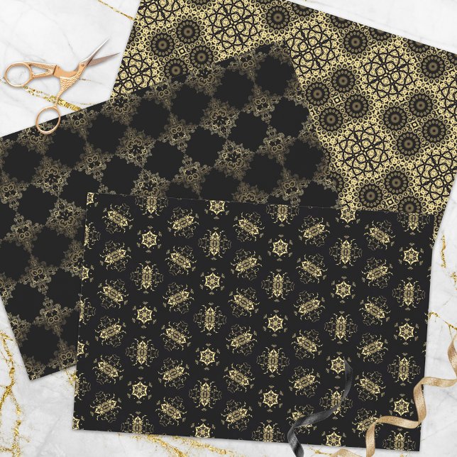 Elegant Classic Faux Gold and Black Patterns Wrapping Paper Sheet (Creator Uploaded)