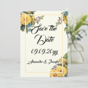 Elegant classic floral yellow save the date  invitation