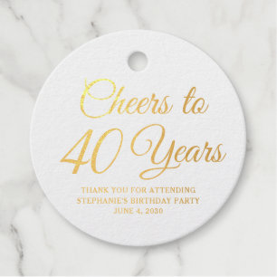 Elegant Classic Foil Cheers to 40 Years Gold Favour Tags