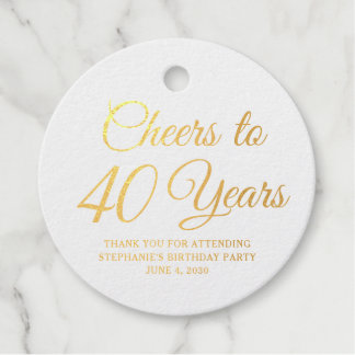 Elegant Classic Foil Cheers to 40 Years Gold Favour Tags