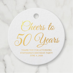 Elegant Classic Foil Cheers to 50 Years Gold Favour Tags