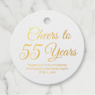 Elegant Classic Foil Cheers to 55 Years Gold Favour Tags